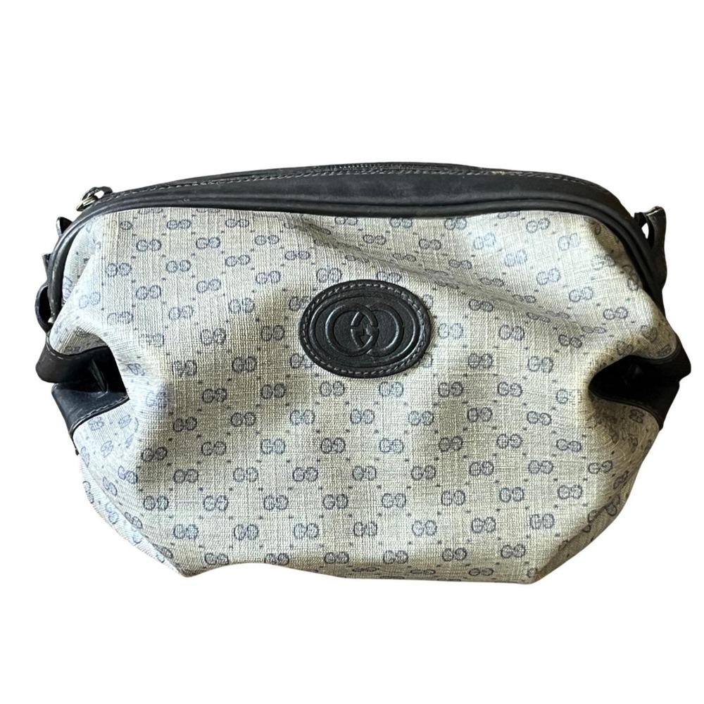 Vintage Gucci Micro GG Barrel Bag Purse Tootsie Roll Navy Gray FOR RESTORATION‼️